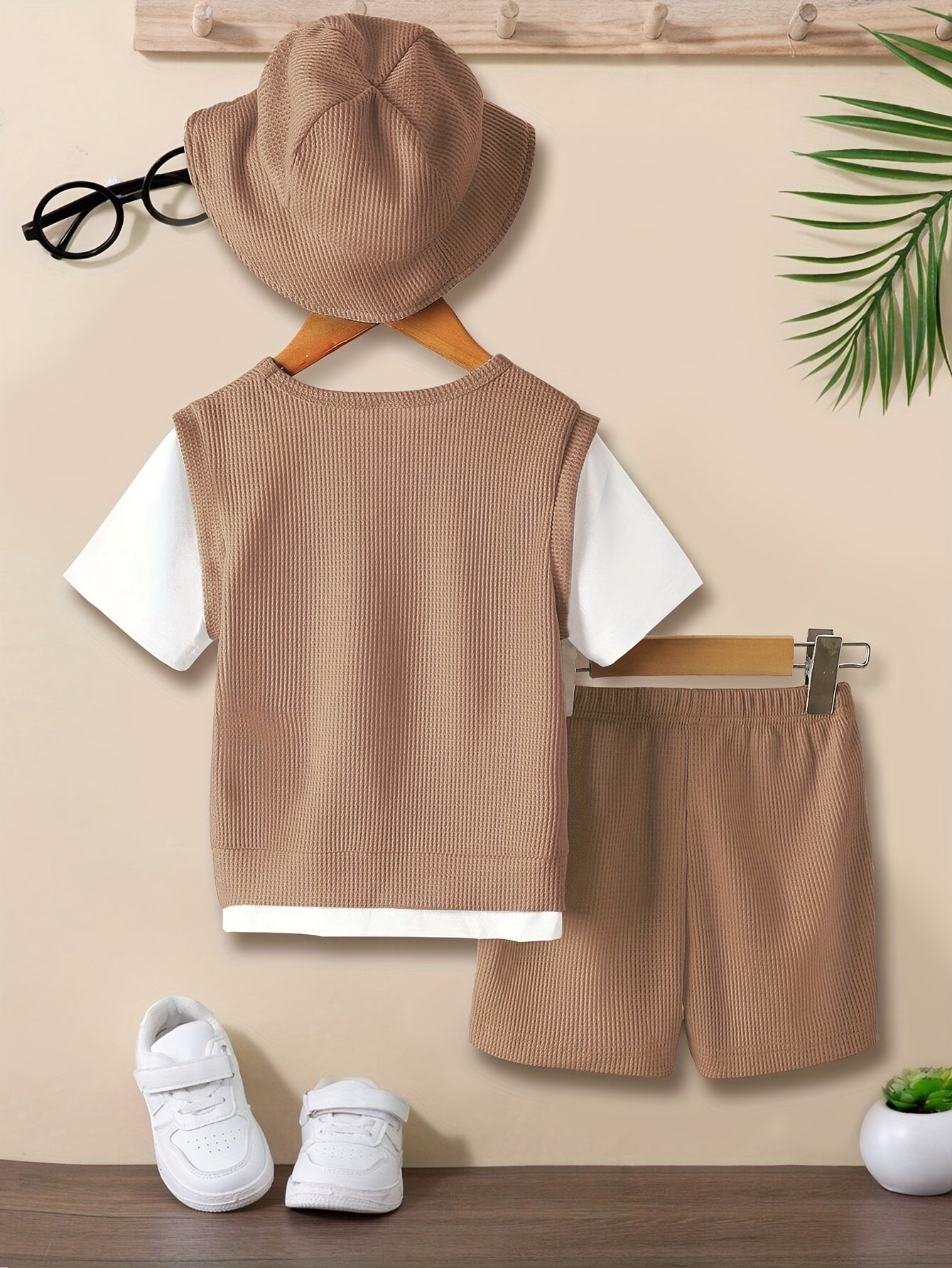 2pcs, Waffle Pattern T-shirt + Comfy Shorts Set For Boys Gift, Summer Clothes - NEXTRENDBAHRAIN