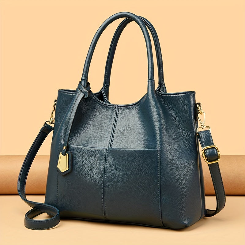 Chic Large Capacity Women's Tote Bag - Adjustable Strap, Zip Closure, Polyester Lined, Faux Leather - NEXTRENDBAHRAIN