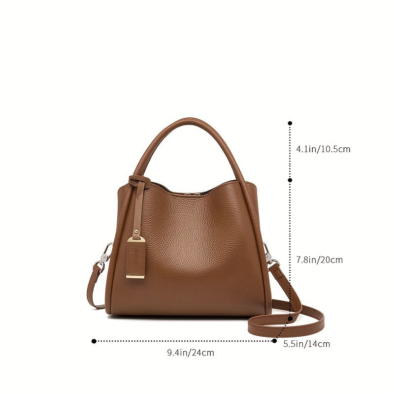 Chic 2024 Genuine Faux Leather Bucket Bag for Women - Spacious & Versatile, Adjustable Strap, Solid Color - NEXTRENDBAHRAIN