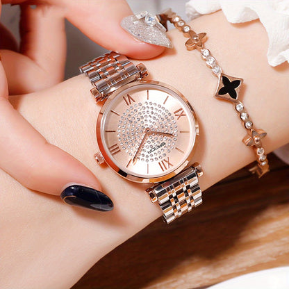 Women's Watch Luxury Rhinestone Quartz Watch Shiny Fashion WR Analog Stainless Steel Wrist Watch - NEXTRENDBAHRAIN