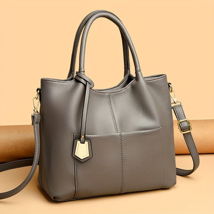 Chic Large Capacity Women's Tote Bag - Adjustable Strap, Zip Closure, Polyester Lined, Faux Leather - NEXTRENDBAHRAIN