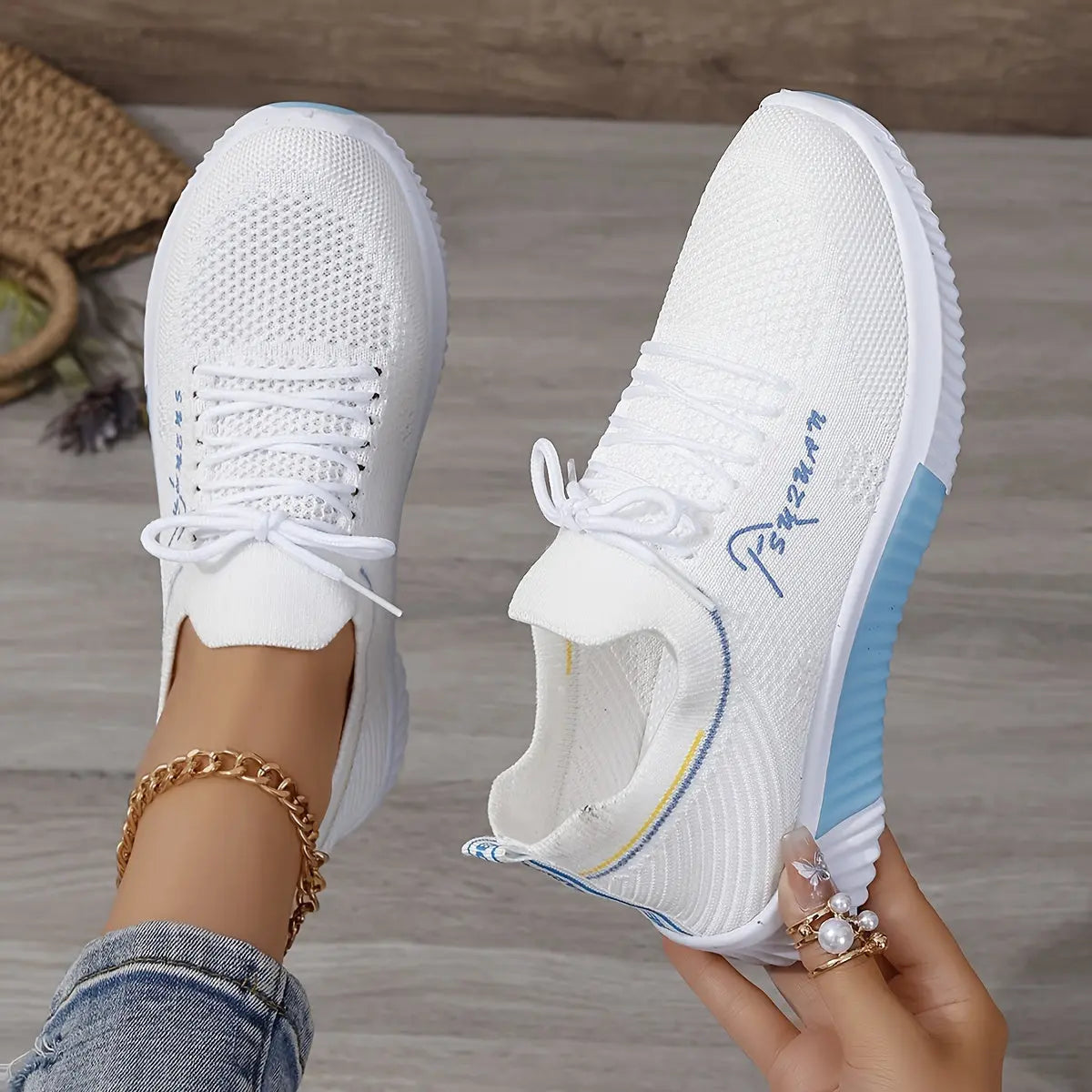 Women's Knitted Running Sneakers, Breathable & Lightweight Low Top Walking Trainers, Comfy Outdoor Sports Shoes - NEXTRENDBAHRAIN