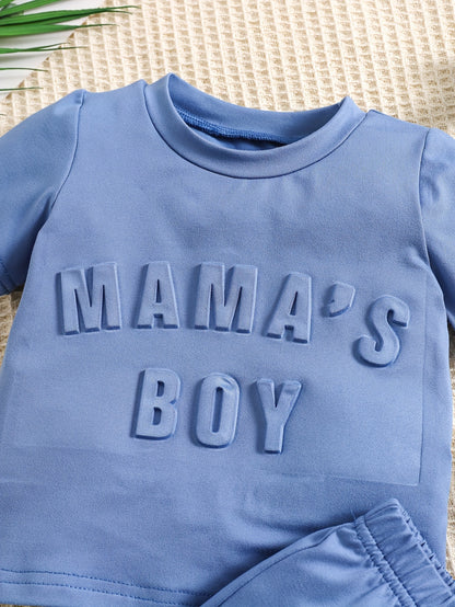 2pcs Toddler Boys' Summer Set, Casual Short Sleeve Crew Neck T-Shirt With "MAMA'S BOY" Embossed Lettering And Shorts, Fashionable Outfit - NEXTRENDBAHRAIN