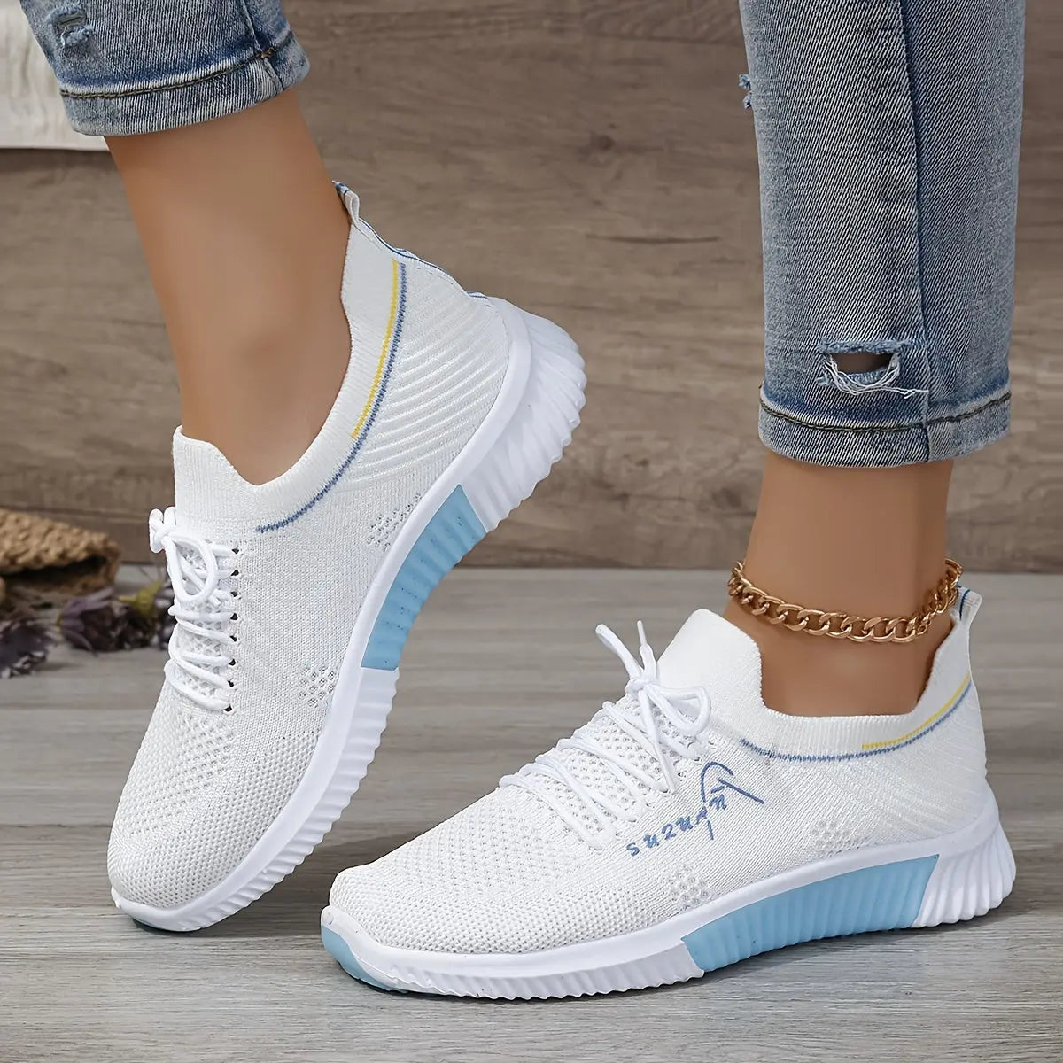 Women's Knitted Running Sneakers, Breathable & Lightweight Low Top Walking Trainers, Comfy Outdoor Sports Shoes - NEXTRENDBAHRAIN