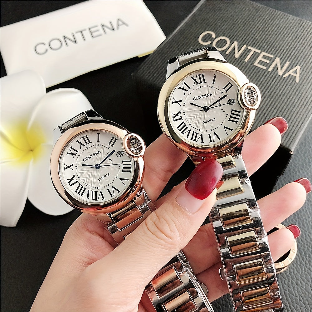 Elegant Round Quartz Watches Alloy Strap Alloy Pointer Alloy Dial Vintage Wrist Watches For Women Men - NEXTRENDBAHRAIN