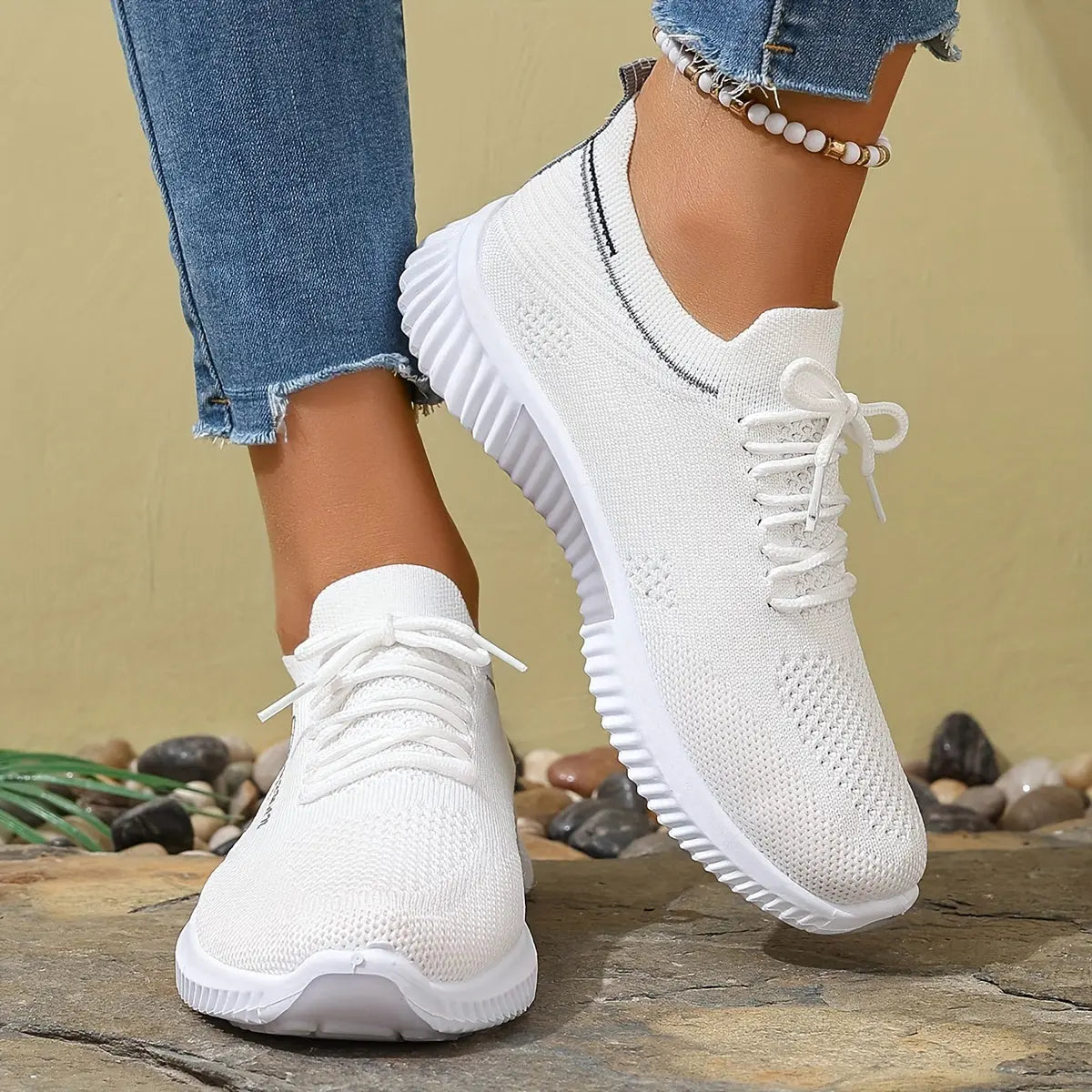 Women's Knitted Running Sneakers, Breathable & Lightweight Low Top Walking Trainers, Comfy Outdoor Sports Shoes - NEXTRENDBAHRAIN