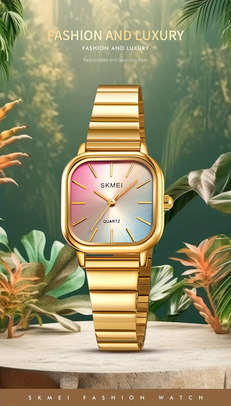 Women's Watch Fashion Square Pointer Quartz Watch Color Block Dial Analog WR Stainless Steel Wrist Watch - NEXTRENDBAHRAIN