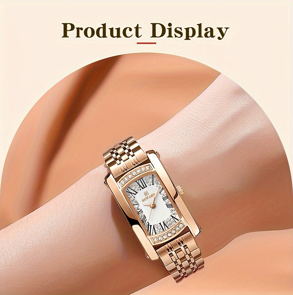 Elegant Golden-Tone Women's Watch - Luxury Retro Rectangle Design with Rhinestone Accents, Stainless Steel Band, Japanese Quartz Movement - NEXTRENDBAHRAIN