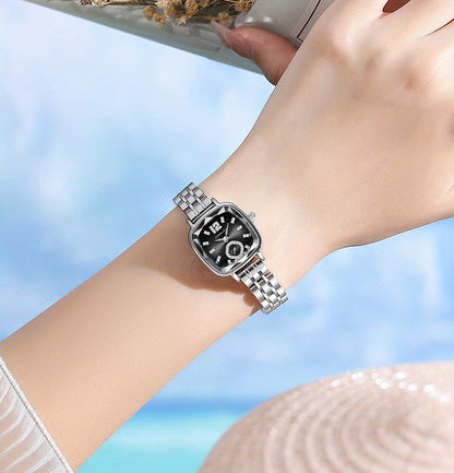 Women's Dial Cutting Watch Luxury Rhinestone Quartz Watch Elegant Square Pointer Analog WR Stainless Steel Wrist Watch - NEXTRENDBAHRAIN