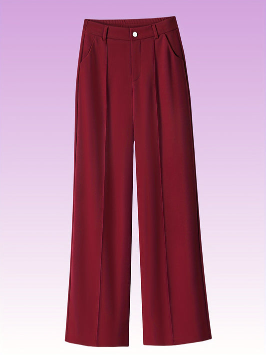 Chic High-Waist Wide-Leg Pants for Women - Casual Loose Fit, Solid Color with Button Closure, Machine Washable NEXTRENDBAHRAIN