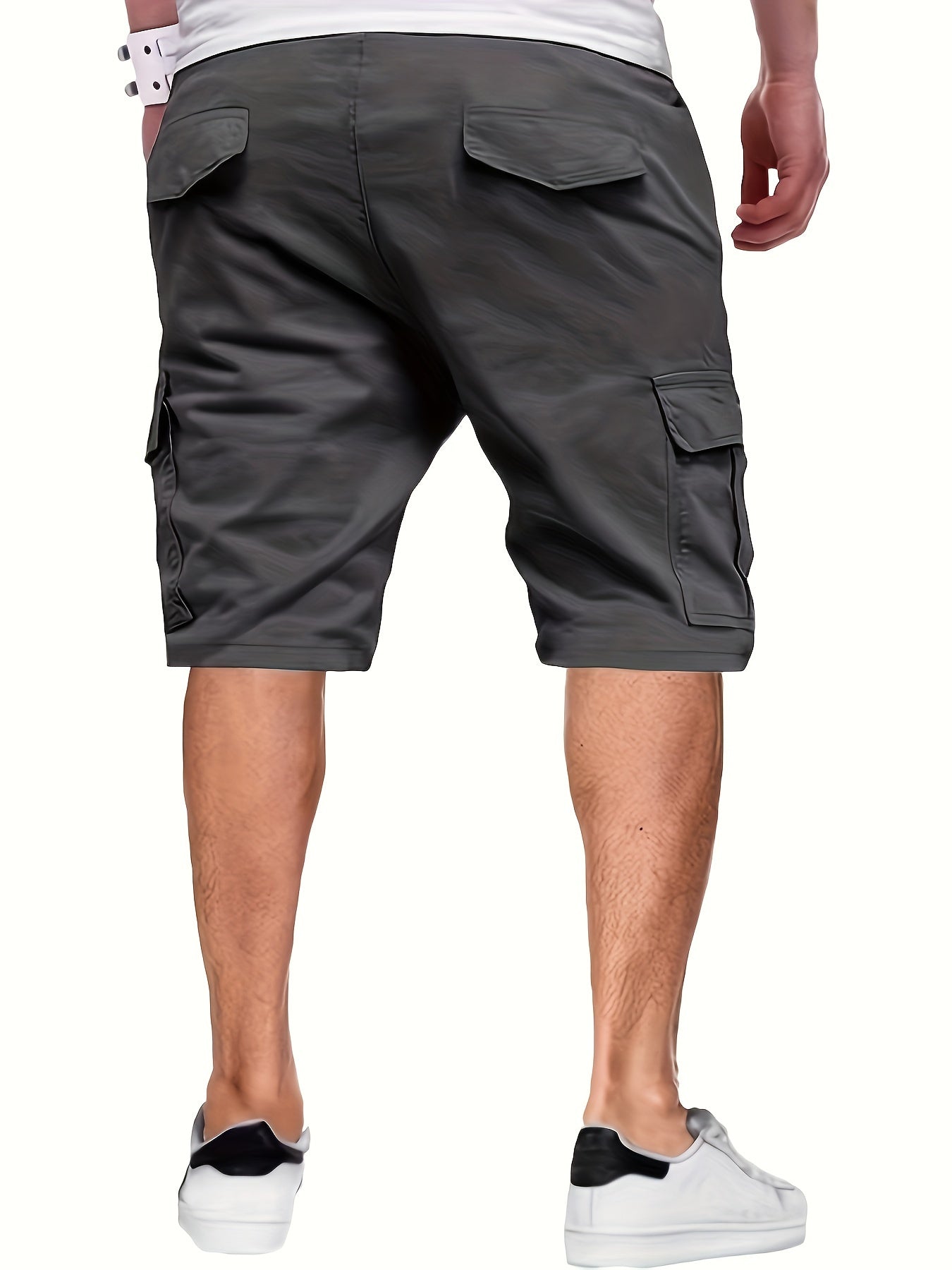 Casual Solid Men's Loose Fit Elastic Waist Cargo Shorts With Side Pockets For Summer Outdoor Leisure And Work - NEXTRENDBAHRAIN