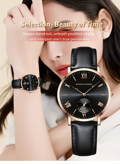 Elegant Women's Quartz Watch with Stopwatch Feature - Fashionable Faux Leather Strap, Stainless Steel Case, Perfect for Dressy Outfits & Gifts - NEXTRENDBAHRAIN