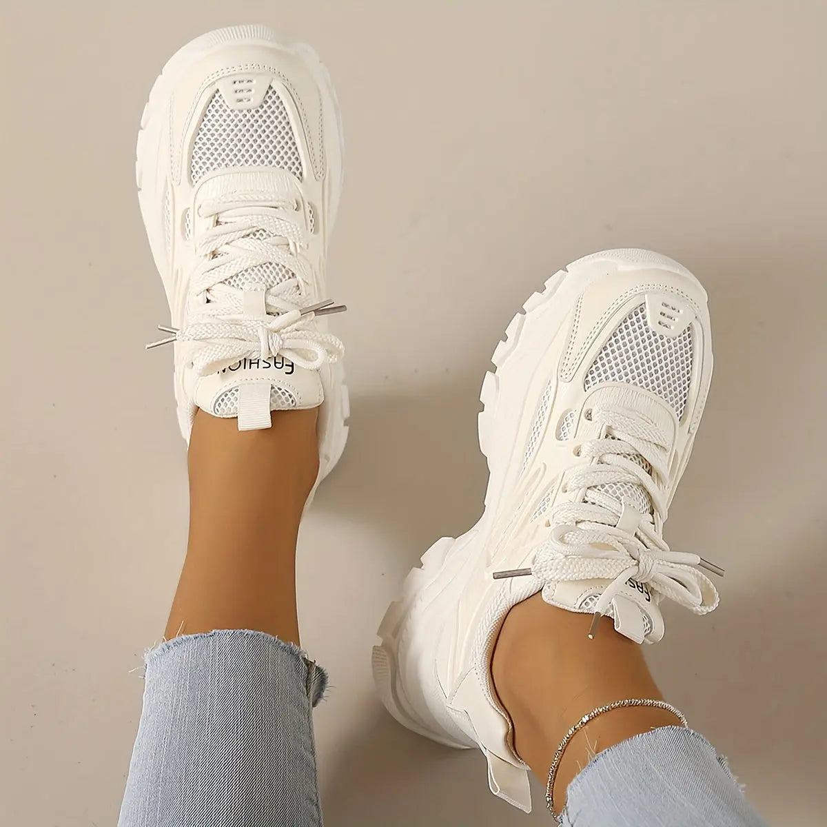 Womens Lightweight Mesh Platform Sneakers - Air-Flowing & Comfortable, Casual Lace-Up Design for Outdoor Adventures - Stylish Sport Shoes for Daily Wear - NEXTRENDBAHRAIN