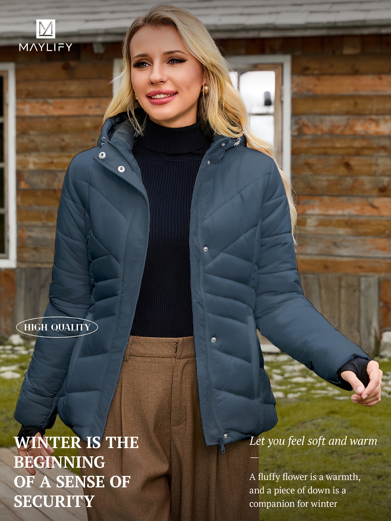 Autumn And Winter Hooded Padded Jacket, Slim Waist Coat Women's Clothing Warm Windproof Jacket NEXTRENDBAHRAIN