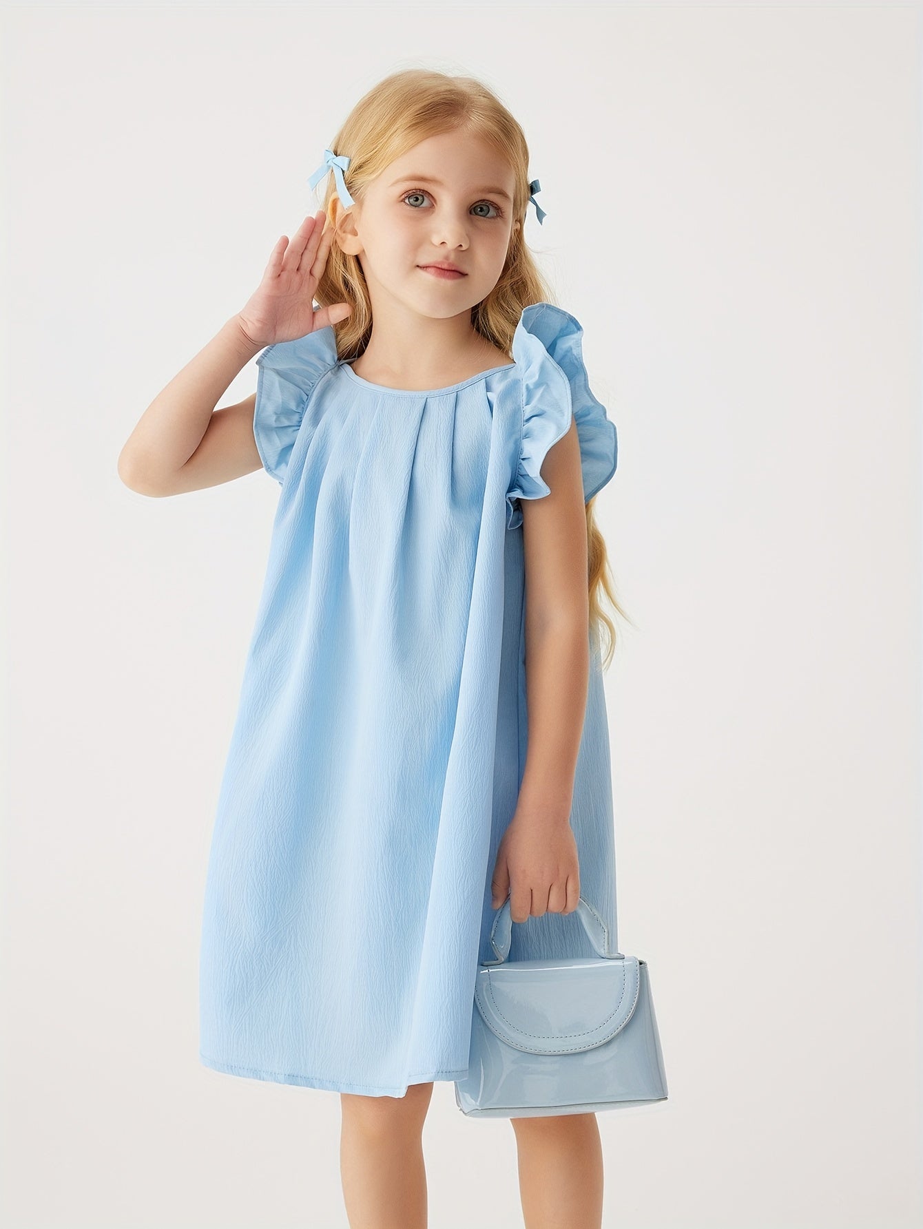 Baby Girls Cute Dress Summer Ruffle Sleeve Solid Color Children Daily Dresses A-line Kids Princess Clothes Toddler Outfits - NEXTRENDBAHRAIN