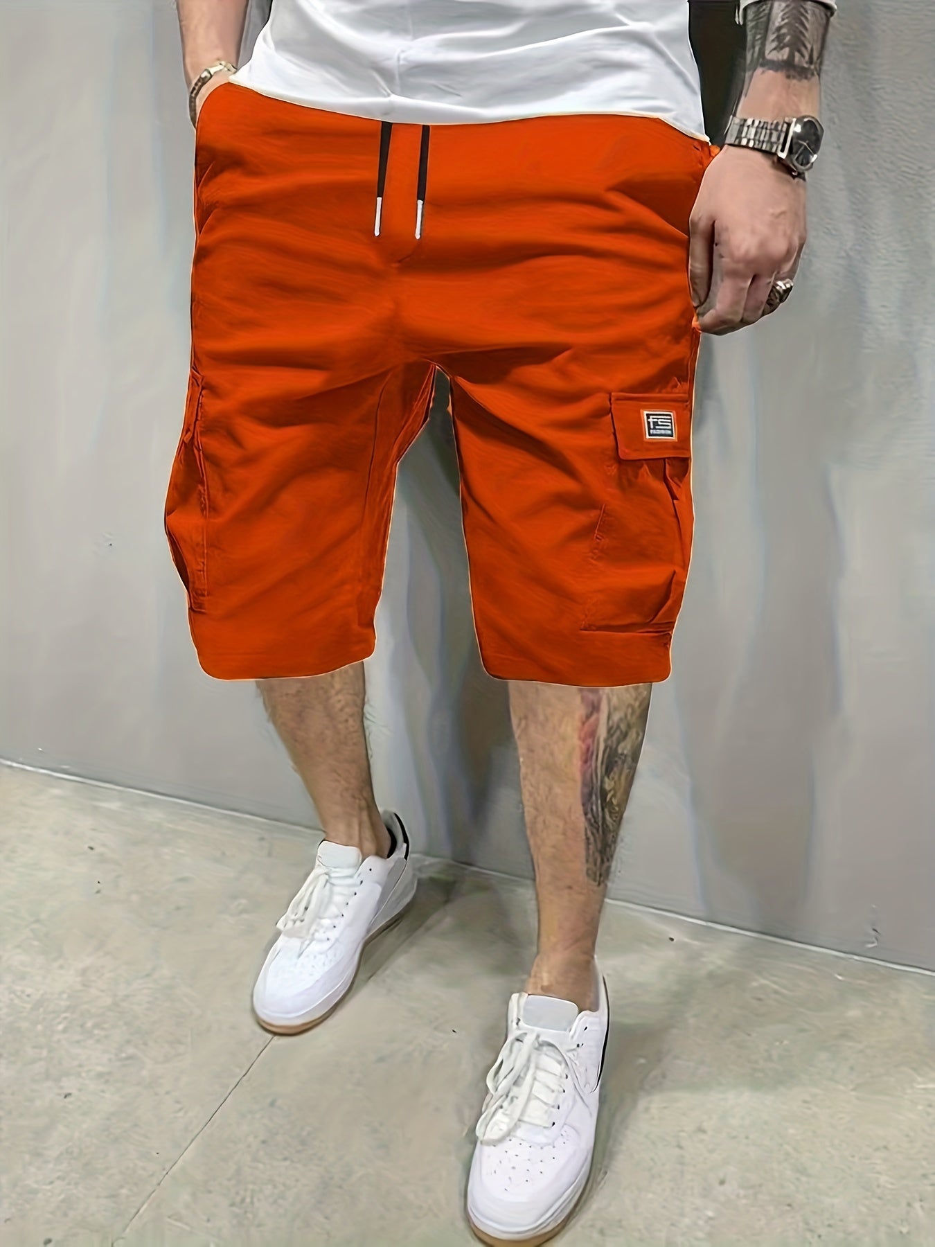 Casual Solid Men's Loose Fit Elastic Waist Cargo Shorts With Side Pockets For Summer Outdoor Leisure And Work - NEXTRENDBAHRAIN