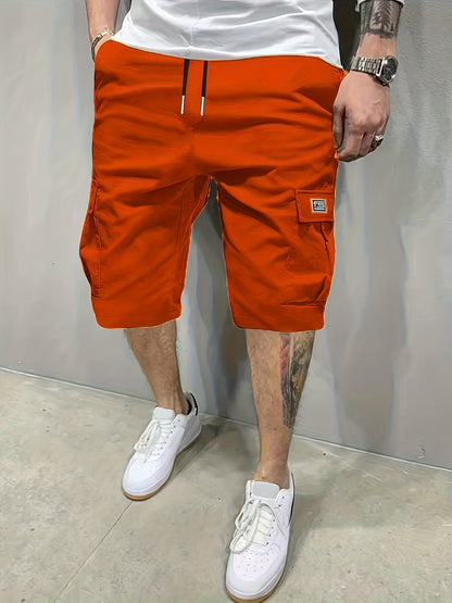 Casual Solid Men's Loose Fit Elastic Waist Cargo Shorts With Side Pockets For Summer Outdoor Leisure And Work - NEXTRENDBAHRAIN