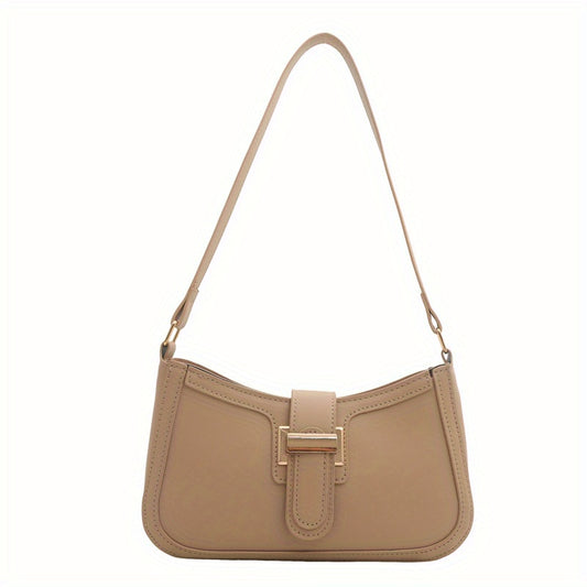 Chic Solid Color Underarm Bag for Women - Fashionable Casual Shoulder Handbag with Zip Closure, Faux Leather - NEXTRENDBAHRAIN