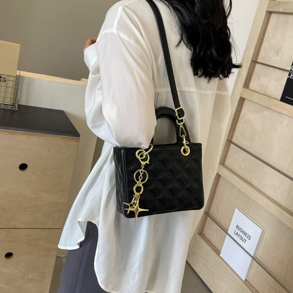 Chic Quilted Faux Leather Handbag with Pendant - Versatile Crossbody Purse for Women | Ideal for Office, Business & Everyday Fashion - NEXTRENDBAHRAIN