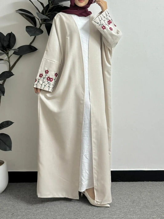 Elegant Floral Embroidered Long Sleeve Abaya - Traditional Religious Kaftan Dress for Women, Polyester, Non-Stretch Fabric NEXTRENDBAHRAIN