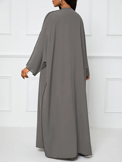 Women's Modest Loose Maxi Length Kaftan Dress, Solid Color, Polyester, Batwing Sleeves, Middle Eastern Style, Turkish Abaya, Long Sleeve, H-Shape, Casual Outwear for Ramadan and Beyond NEXTRENDBAHRAIN