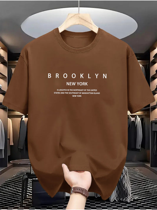 100% Cotton Men's Casual T-Shirt - Brooklyn New York Print, Round Neck, Short Sleeve, Knit Fabric, Comfortable Daily Wear for Adults NEXTRENDBAHRAIN