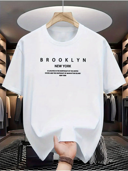 100% Cotton Men's Casual T-Shirt - Brooklyn New York Print, Round Neck, Short Sleeve, Knit Fabric, Comfortable Daily Wear for Adults NEXTRENDBAHRAIN