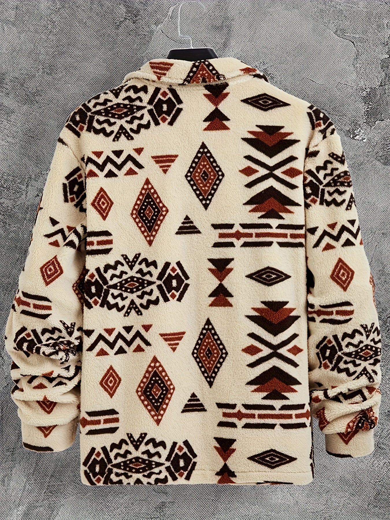 1pc Men's Aztec Pattern Flannel Jacket, Button-Up Long Sleeve Casual Outerwear with Pockets, Regular Fit Knit Fabric, Non-Waterproof, Spring/Autumn Collection NEXTRENDBAHRAIN