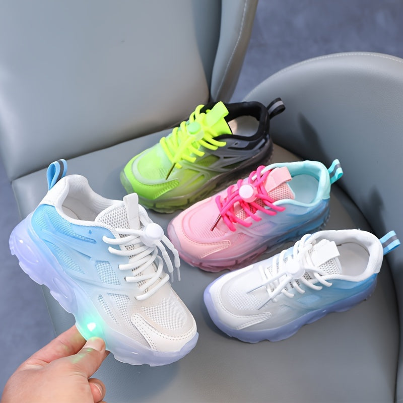 Casual Cool Gradient Color Low Top Mesh Sneakers With Light For Girls, Breathable Non-slip Running Shoes For Spring - NEXTRENDBAHRAIN