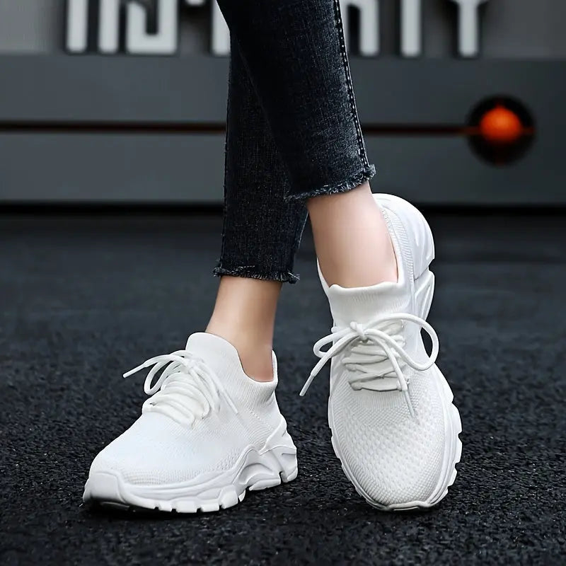 Women's Non-Slip Platform Fashion Sneakers, Mesh Comfortable Breathable Lace Up Casual Shoes, Lightweight Outdoor Wear Resistant Running Shoes - NEXTRENDBAHRAIN