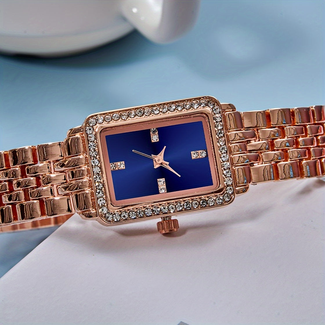 Women's Watch Luxury Rhinestone Quartz Watch Rectangle Pointer Fashion Analog Bracelet Wrist Watch - NEXTRENDBAHRAIN