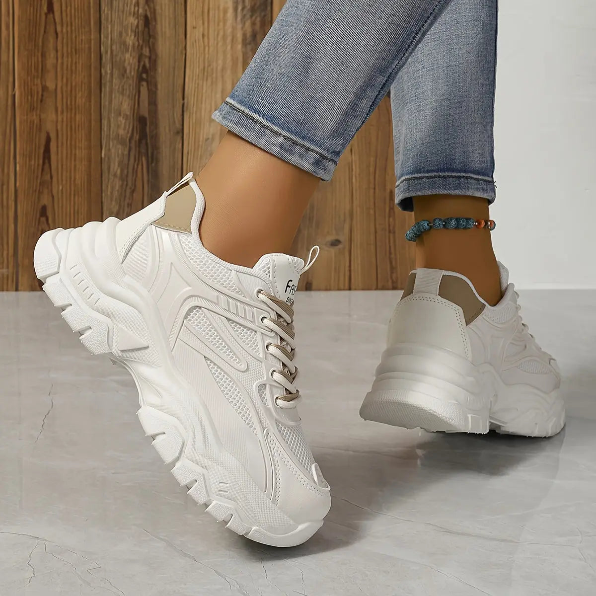 Women's Solid Color Mesh Sneakers, Lace Up Soft Sole Platform Casual Shoes, Breathable Low-top Comfy Shoes - NEXTRENDBAHRAIN