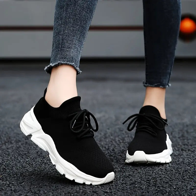 Women's Non-Slip Platform Fashion Sneakers, Mesh Comfortable Breathable Lace Up Casual Shoes, Lightweight Outdoor Wear Resistant Running Shoes - NEXTRENDBAHRAIN