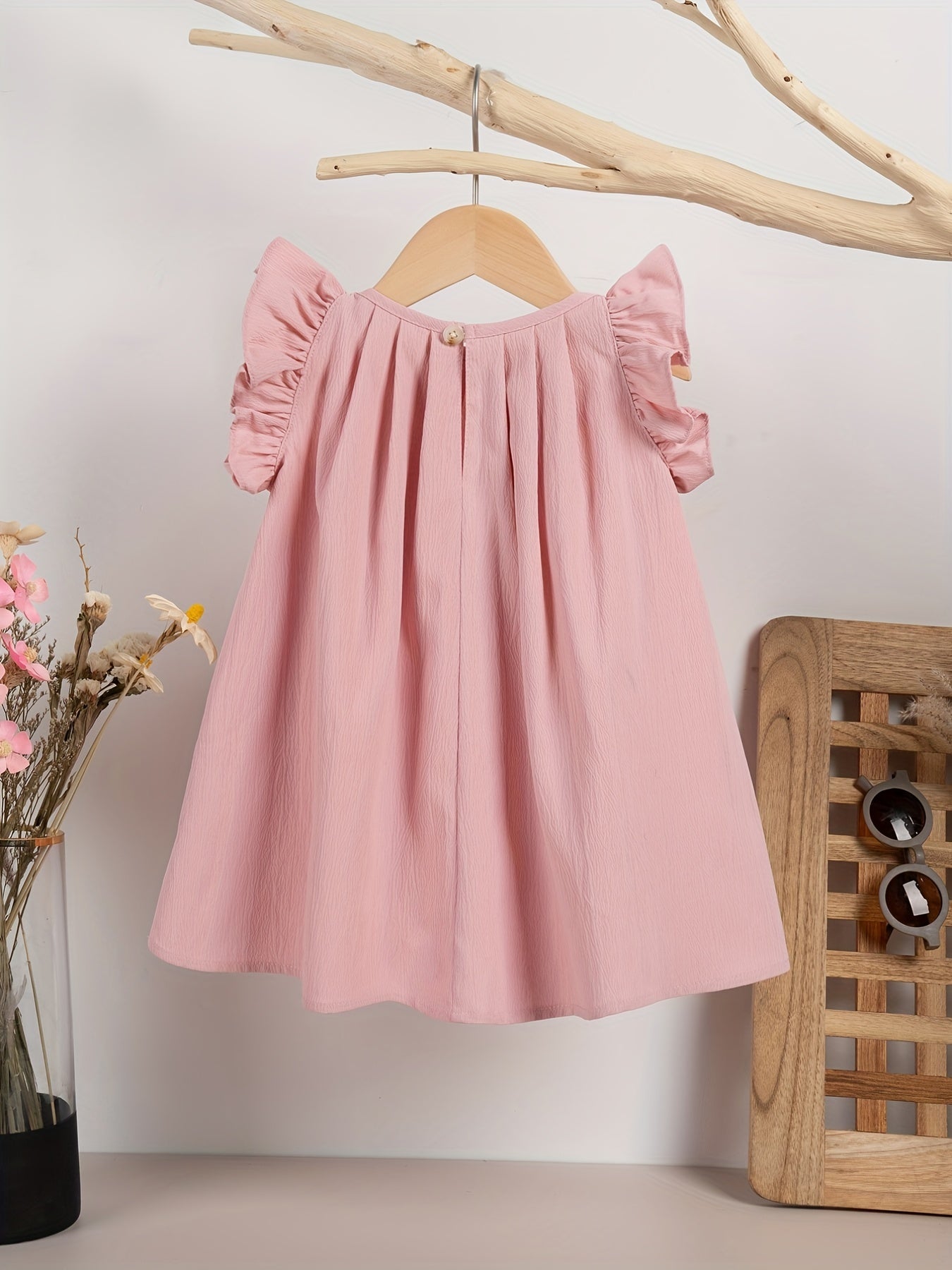 Baby Girls Cute Dress Summer Ruffle Sleeve Solid Color Children Daily Dresses A-line Kids Princess Clothes Toddler Outfits - NEXTRENDBAHRAIN