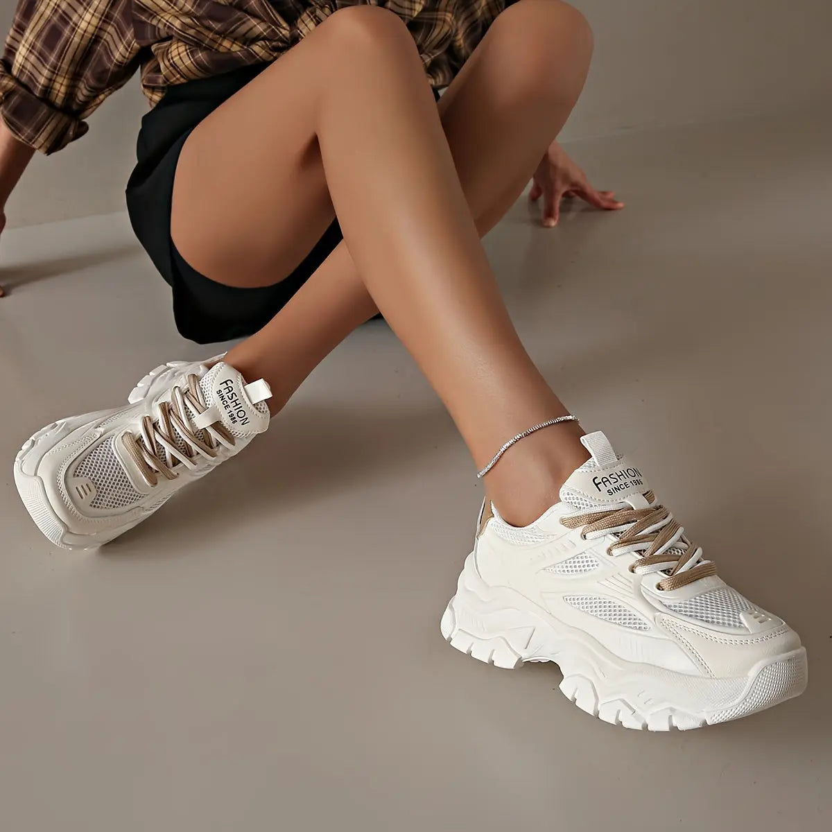 Womens Lightweight Mesh Platform Sneakers - Air-Flowing & Comfortable, Casual Lace-Up Design for Outdoor Adventures - Stylish Sport Shoes for Daily Wear - NEXTRENDBAHRAIN