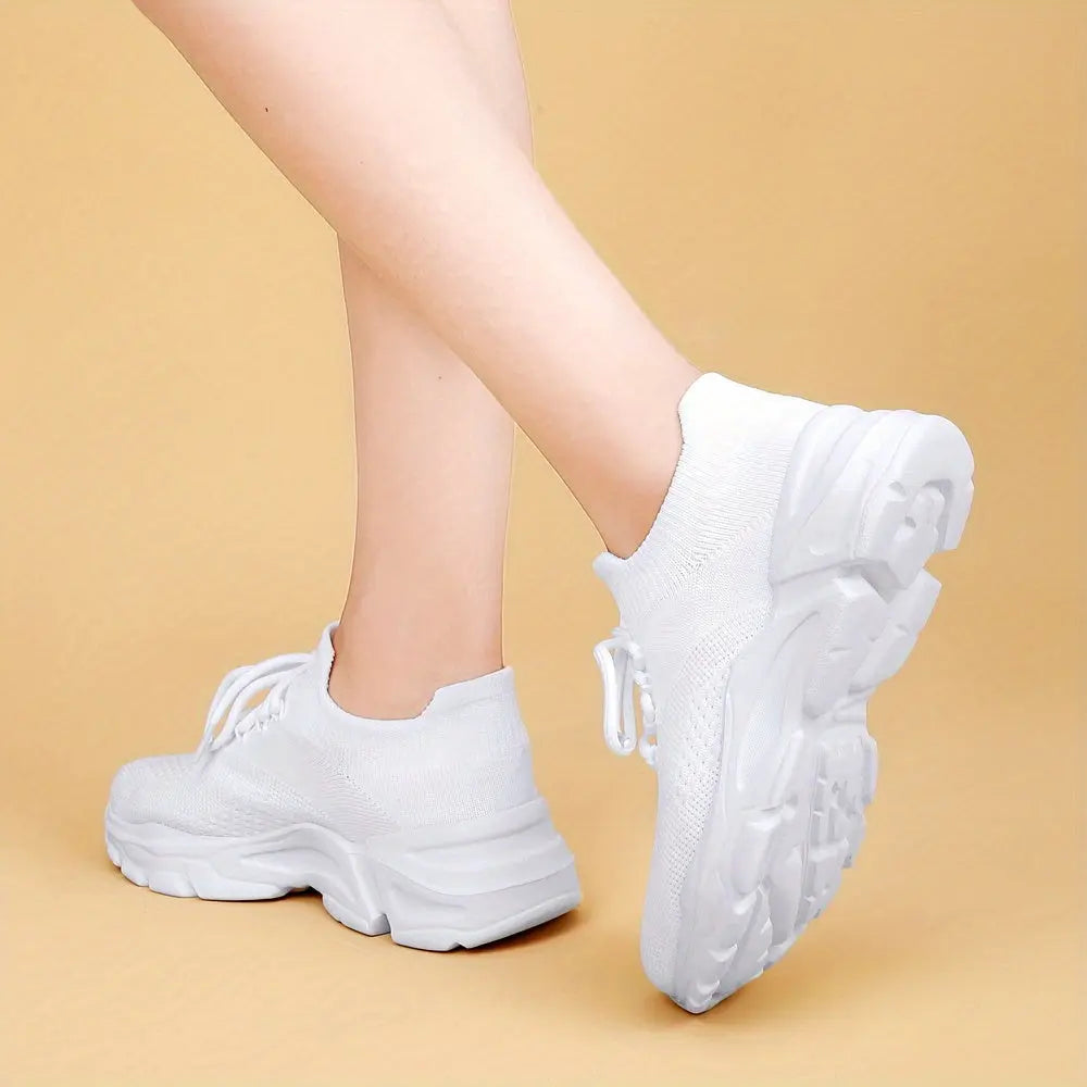 Women's Non-Slip Platform Fashion Sneakers, Mesh Comfortable Breathable Lace Up Casual Shoes, Lightweight Outdoor Wear Resistant Running Shoes - NEXTRENDBAHRAIN