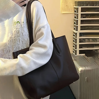 Chic Large Capacity Tote Bag for Women - Vintage Style, Waterproof Faux Leather, Fashionable Shoulder Handbag with Secure Clasp Closure - NEXTRENDBAHRAIN