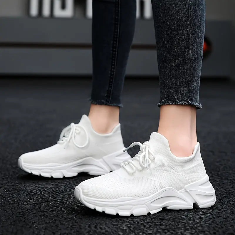 Women's Non-Slip Platform Fashion Sneakers, Mesh Comfortable Breathable Lace Up Casual Shoes, Lightweight Outdoor Wear Resistant Running Shoes - NEXTRENDBAHRAIN