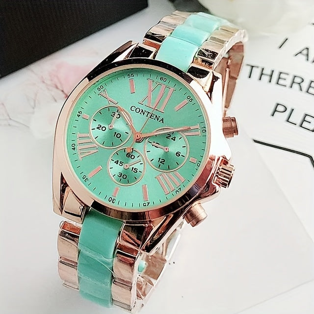 1pc Matching Contena Luxury Rose Golden Quartz Watches, Women's Fashion Wristwatch Set With Roman Numerals, Elegant Female Timepieces For Daily Life And Travel (Watch Only) - NEXTRENDBAHRAIN