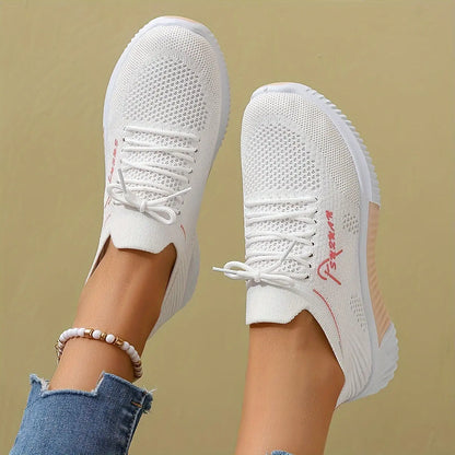 Women's Knitted Running Sneakers, Breathable & Lightweight Low Top Walking Trainers, Comfy Outdoor Sports Shoes - NEXTRENDBAHRAIN