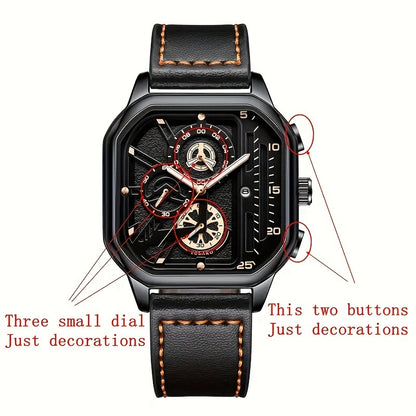 3pcs/set, Fashion Sports Square Men's Quartz Watch & Bracelet & Pendant Necklace, Men's Gifts NEXTRENDBAHRAIN