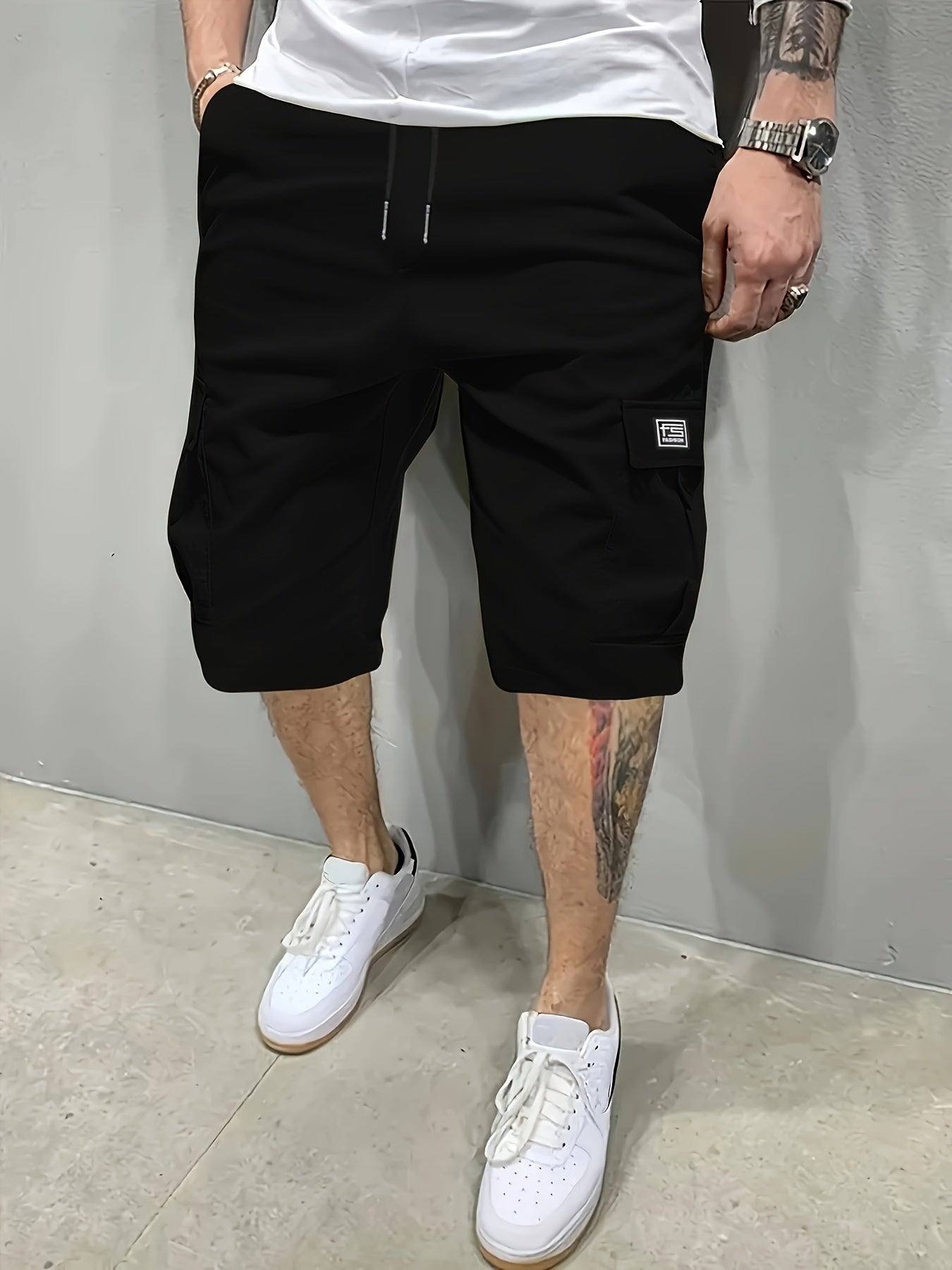 Casual Solid Men's Loose Fit Elastic Waist Cargo Shorts With Side Pockets For Summer Outdoor Leisure And Work - NEXTRENDBAHRAIN