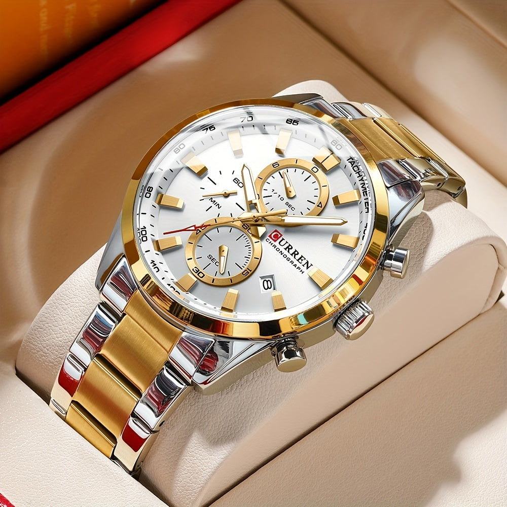 CURREN Business Men's Watch Steel Band Multifunctional Chronograph Wristwatch Waterproof Round Watch, Ideal choice for Gifts - NEXTRENDBAHRAIN