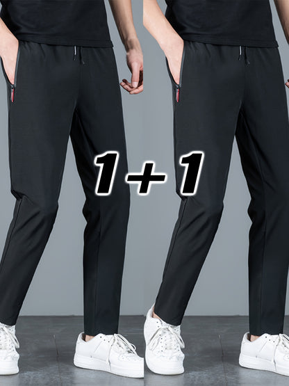 2 Pcs Men's Solid Pants With Pockets, Casual Drawstring Trousers For Summer Outdoor Activities Gift - NEXTRENDBAHRAIN