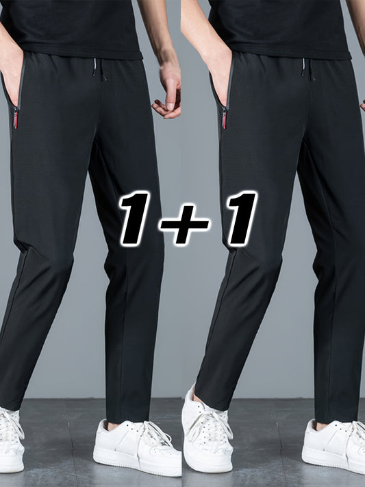 2 Pcs Men's Solid Pants With Pockets, Casual Drawstring Trousers For Summer Outdoor Activities Gift - NEXTRENDBAHRAIN