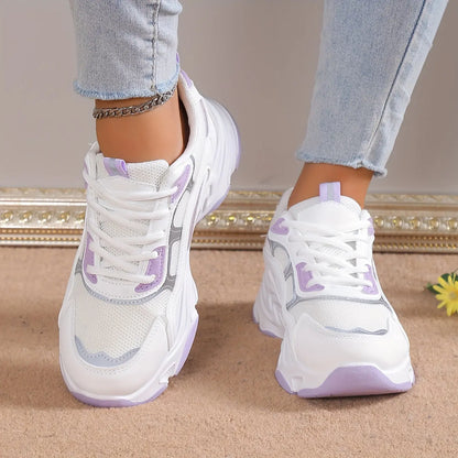 Women's Fashion Mesh Breathable Chunky Sneakers, Comfortable Thick Bottom Travel Walking Shoes - NEXTRENDBAHRAIN