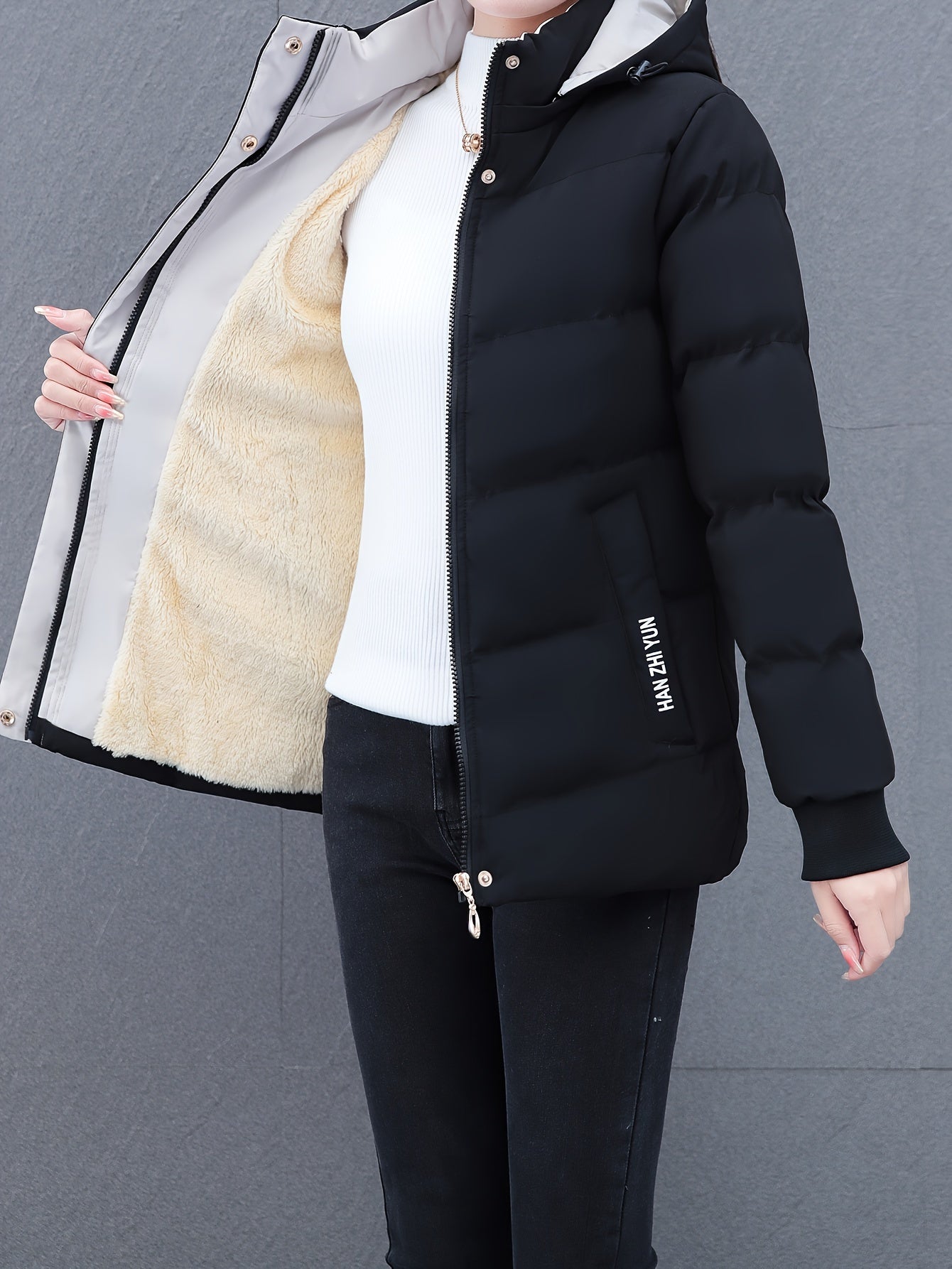 Women'S Puffer Coat, Autumn/Winter Warm Thickened Cotton Jacket, Hooded Sports Style, Solid Color, Zippered, Non-Stretch Fabric, Outdoor Casual Jacket, Polyester (Poly) Material, Woven Knit NEXTRENDBAHRAIN