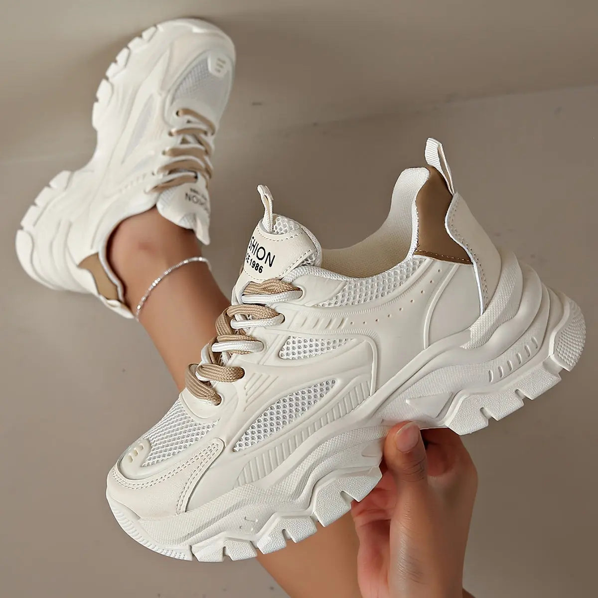 Womens Lightweight Mesh Platform Sneakers - Air-Flowing & Comfortable, Casual Lace-Up Design for Outdoor Adventures - Stylish Sport Shoes for Daily Wear - NEXTRENDBAHRAIN