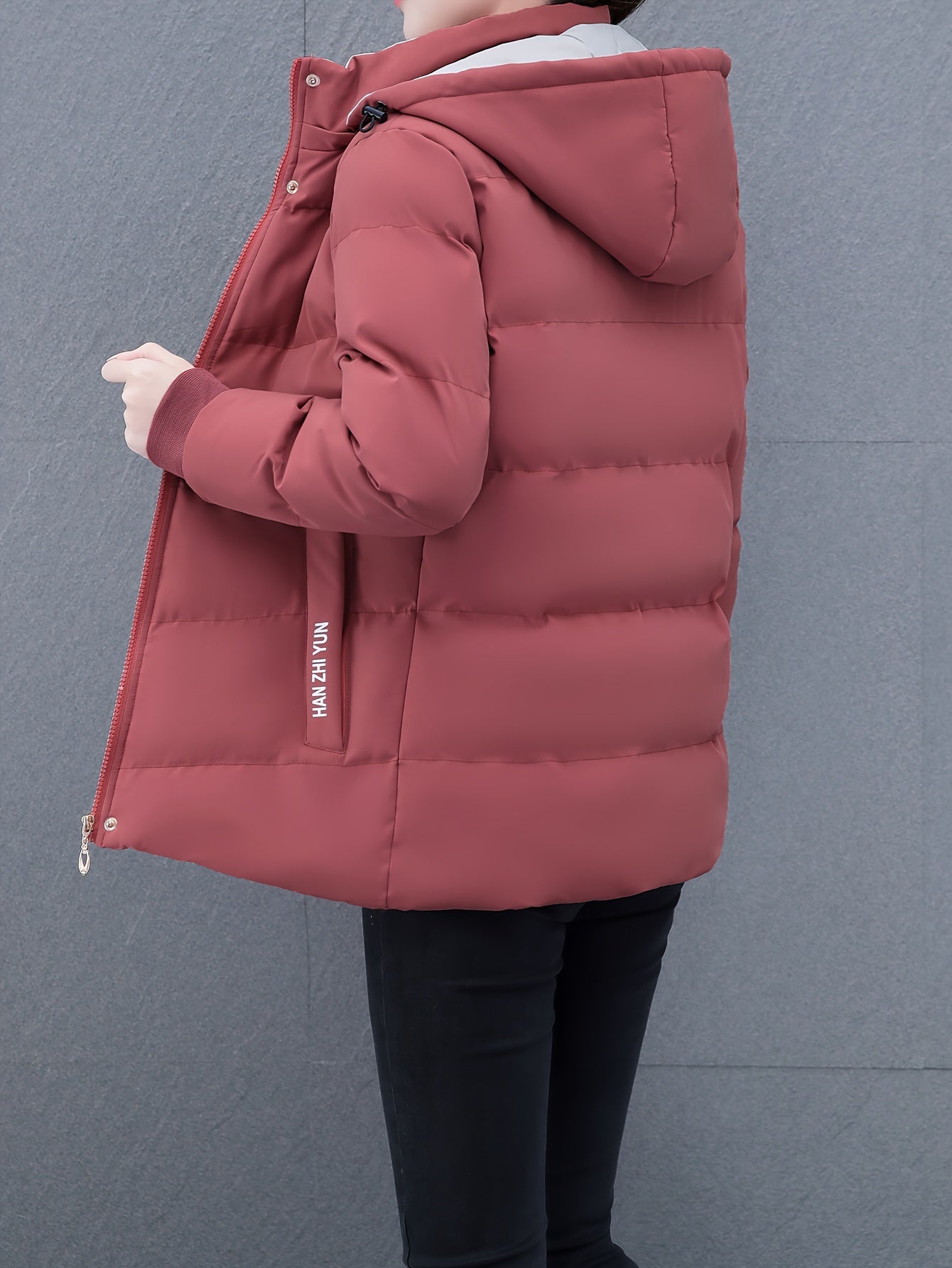 Women'S Puffer Coat, Autumn/Winter Warm Thickened Cotton Jacket, Hooded Sports Style, Solid Color, Zippered, Non-Stretch Fabric, Outdoor Casual Jacket, Polyester (Poly) Material, Woven Knit NEXTRENDBAHRAIN