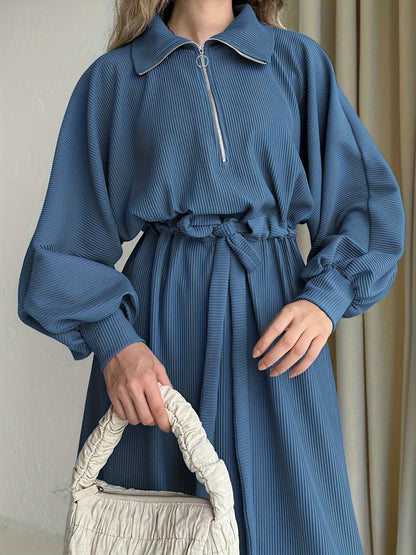 Elegant Abaya Dress: Solid Color, Long Sleeve, Zipper Closure, Knit Fabric, Suitable for All Seasons - Middle Eastern Style - NEXTRENDBAHRAIN